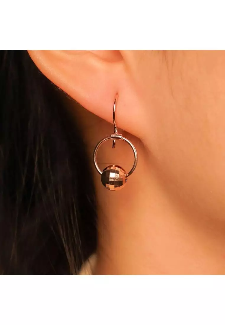 Minimal Faceted Ball Open Circle Rose Gold Hook Earrings with 925 Sterling Silver