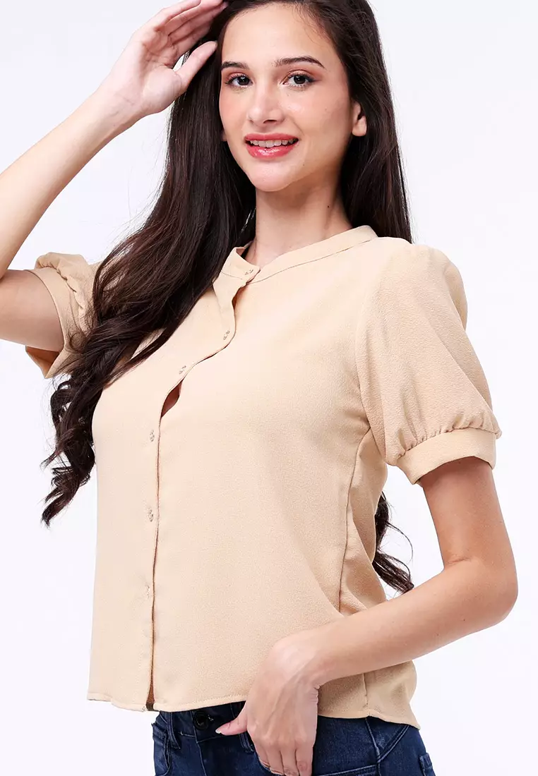 Short Sleeves Chinese Collar Blouse