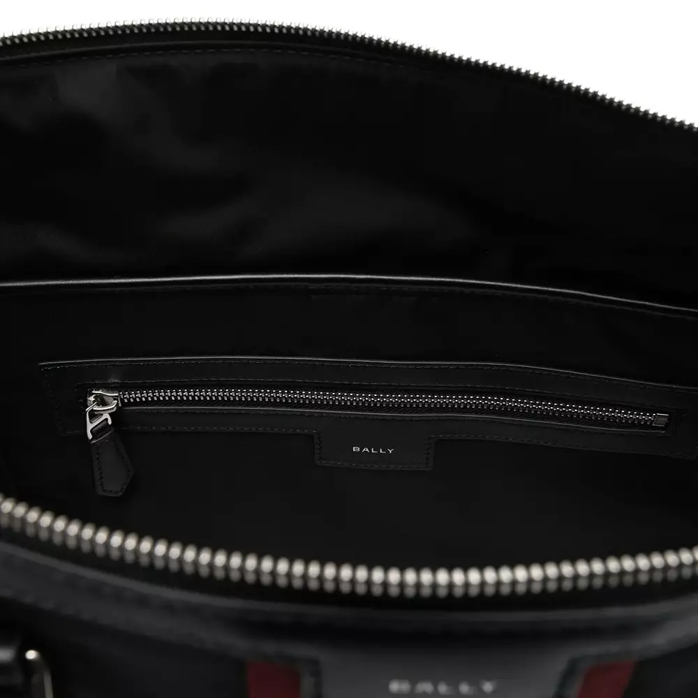 Code Zip Tote Bag Nylon and Calfskin Leather Black Red