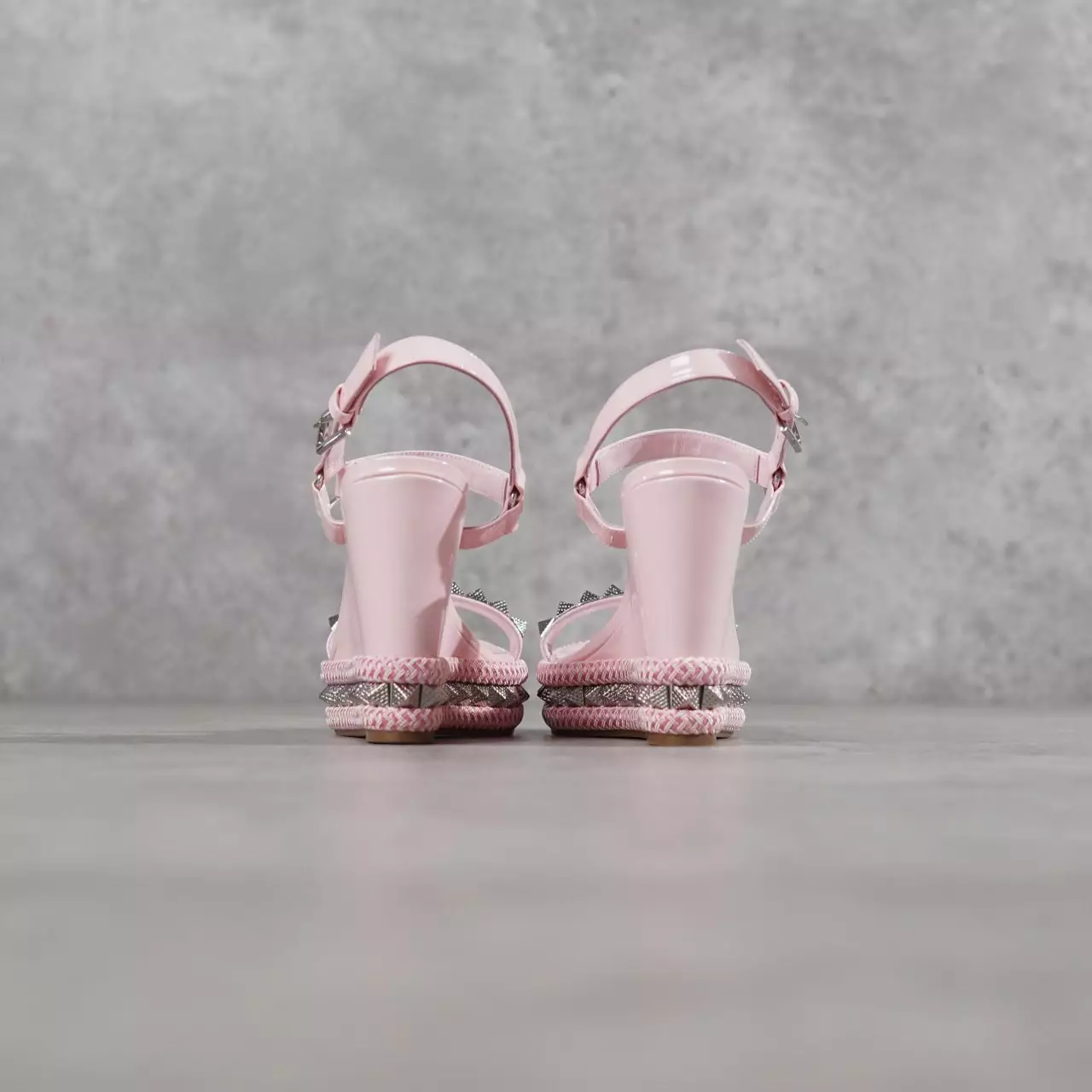 Sandal CHRISTIAN LOUBOUTIN PYRACLOU 11CM PINK SPIKE WEDGES 100% ORIGINAL