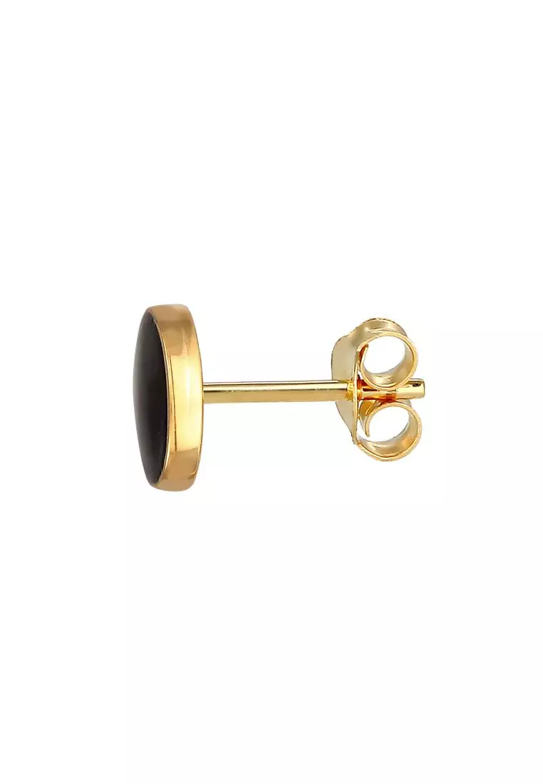 EXCLUSIVE Anting Perhiasan Perak 925 Pria Stud Circle Basic Geo Enamel Gold Plated