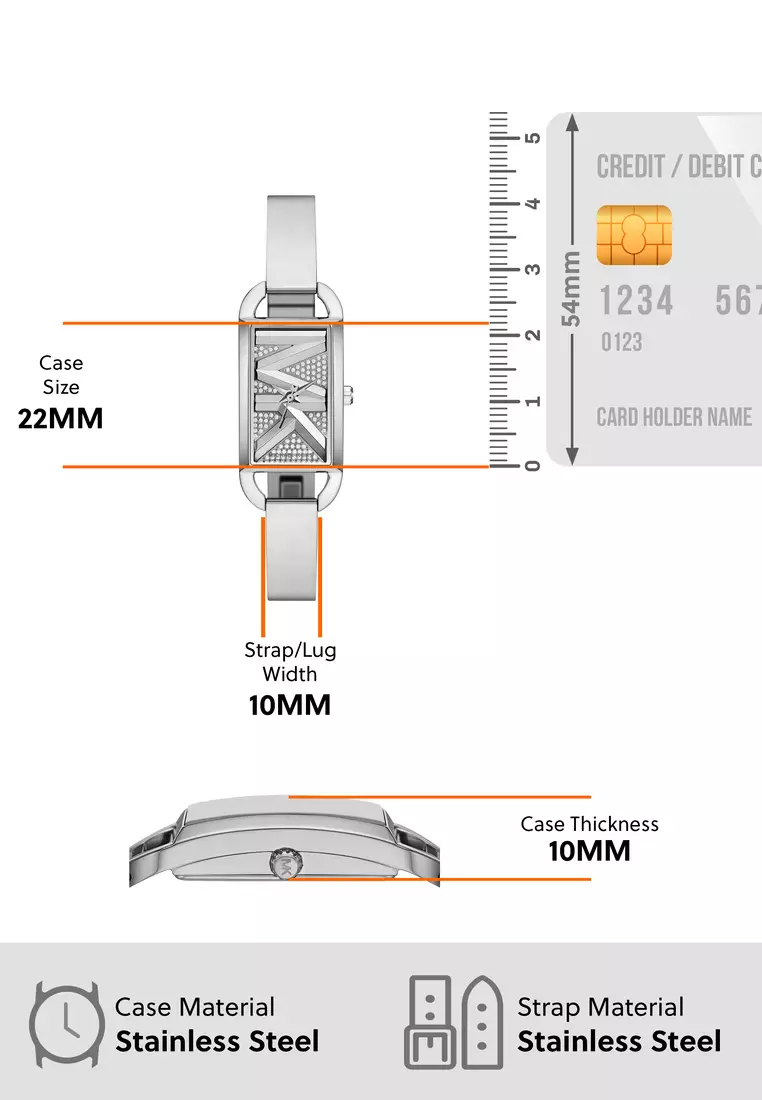 Michael Kors Women's Mk Empire Analog Watch ( MK4841 ) - Quartz, Silver Case, Retangle Dial, 10 MM Silver Stainless Steel Band