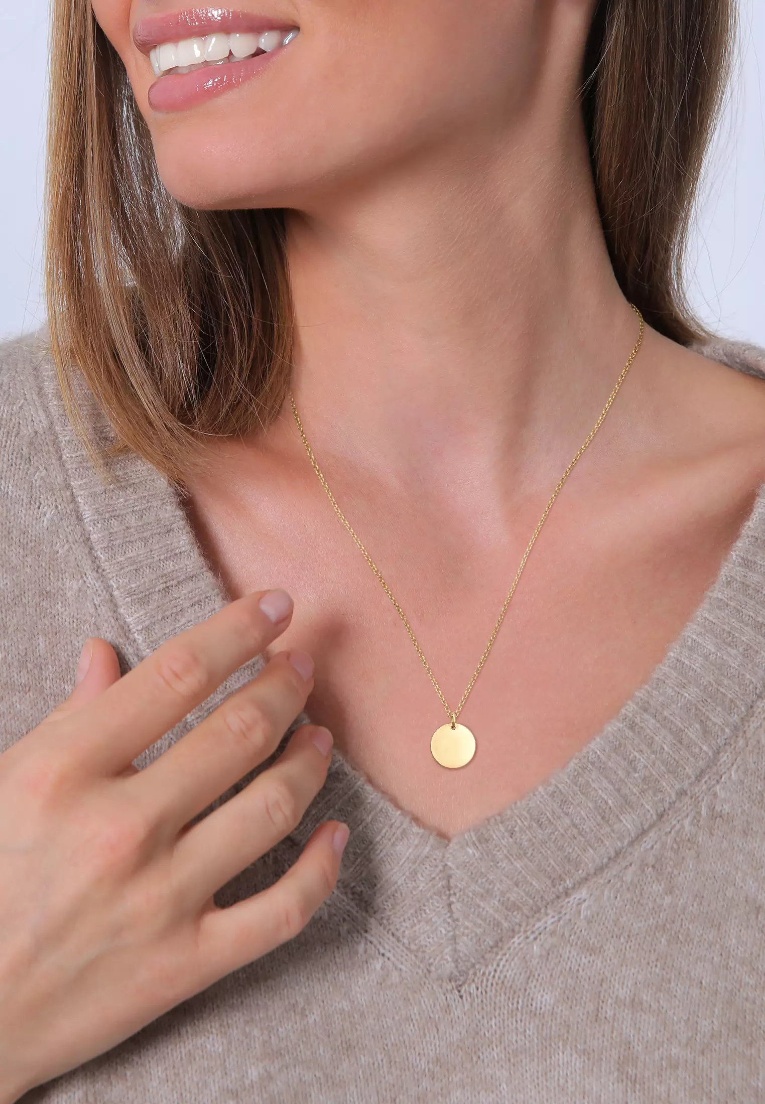 Necklace Plate Pendant Basic Round Gold Plated