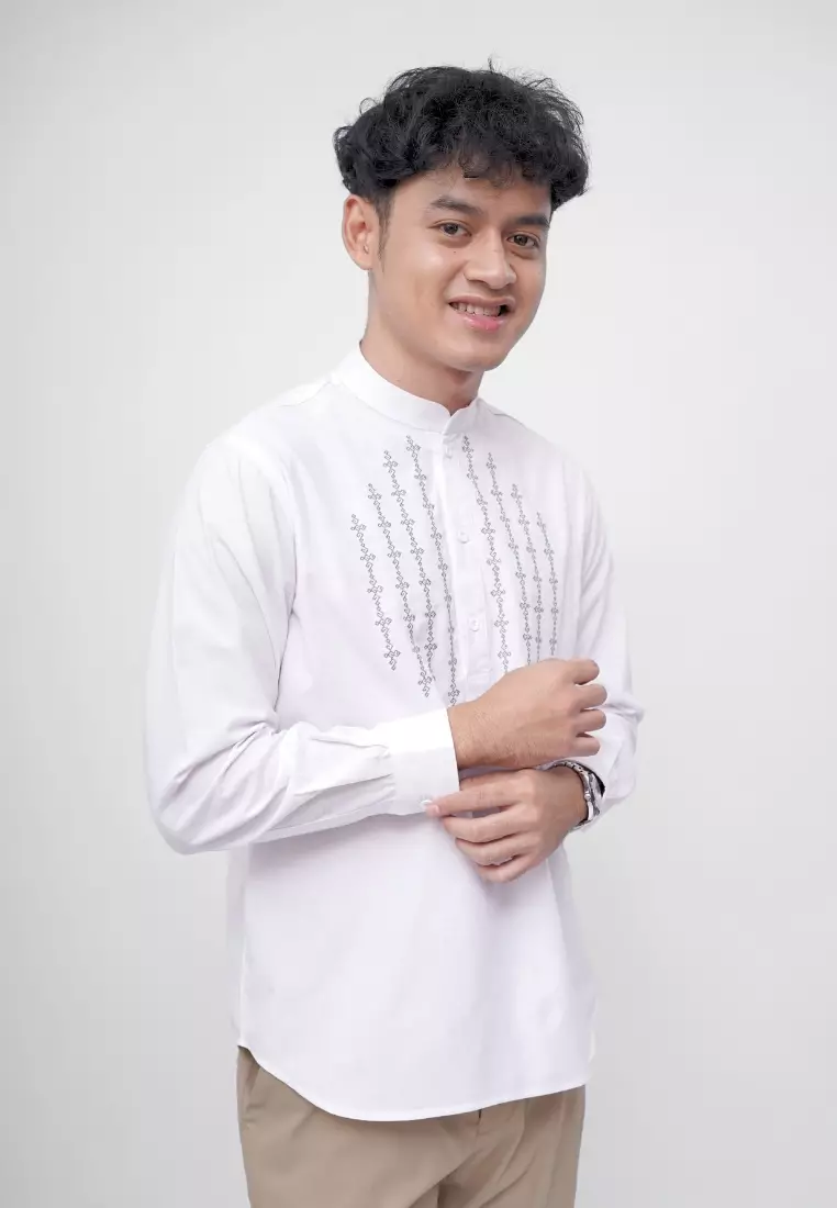 Ryusei Kemeja Kerah Koko Lengan Panjang Hikato White