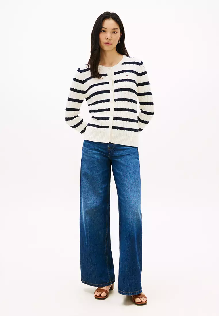 Mid-Gauge Cable Knit Round Neck Cardigan - TH Mainline