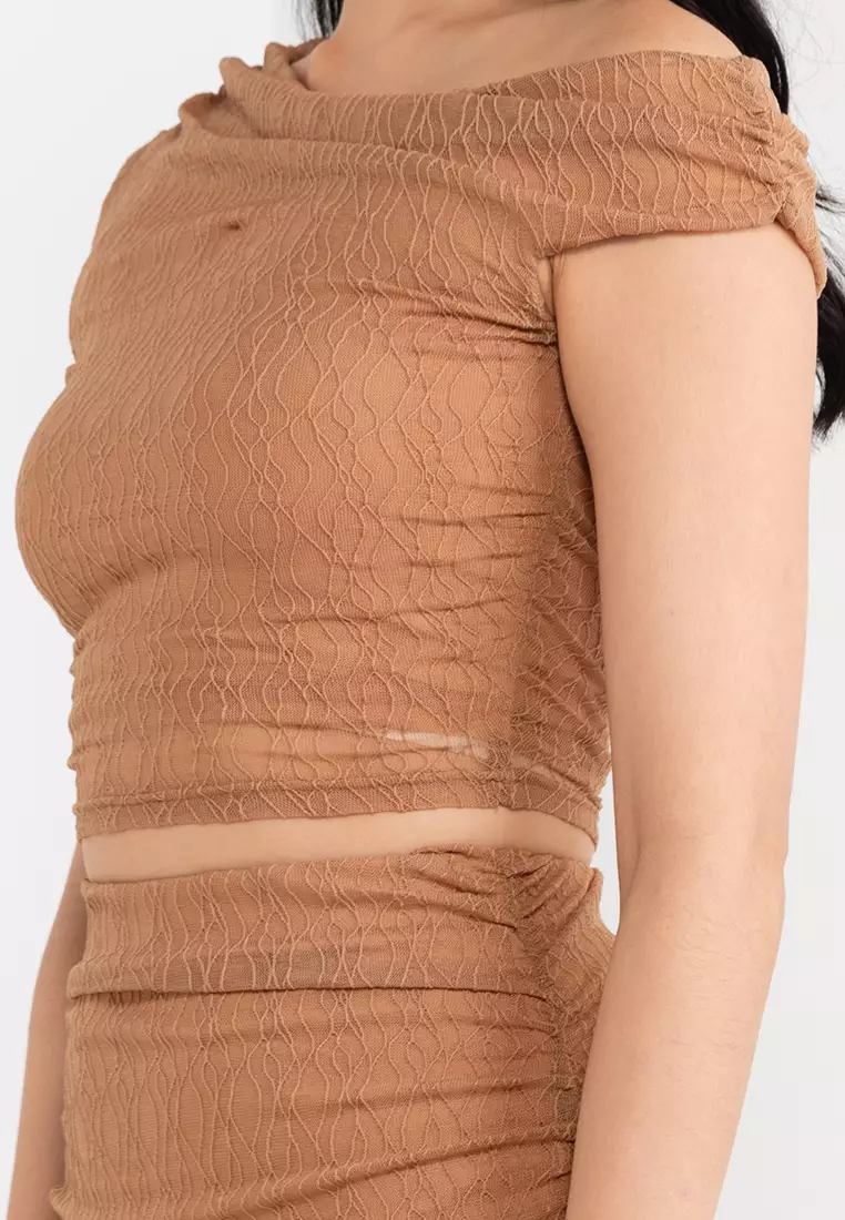 Knitted Off-Shoulder Top & Bottom Set