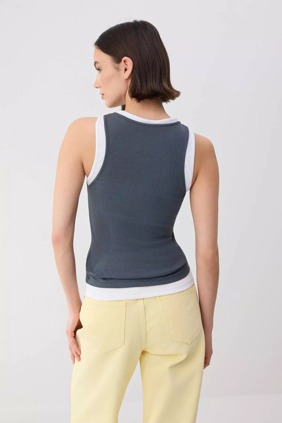 Wardrobe Essentials-Anthracite Double Layer Fitted/Sleeveless Stretch Knit Undershirt Twoss26Al9