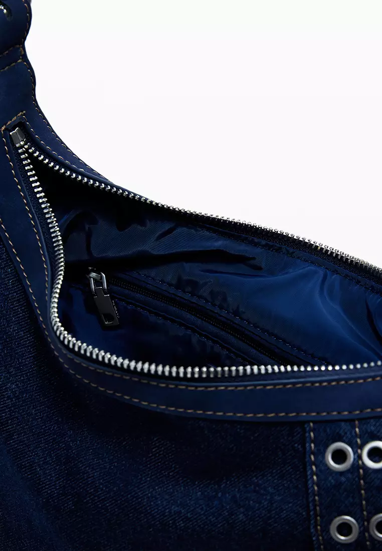 Medium denim bag with buckles