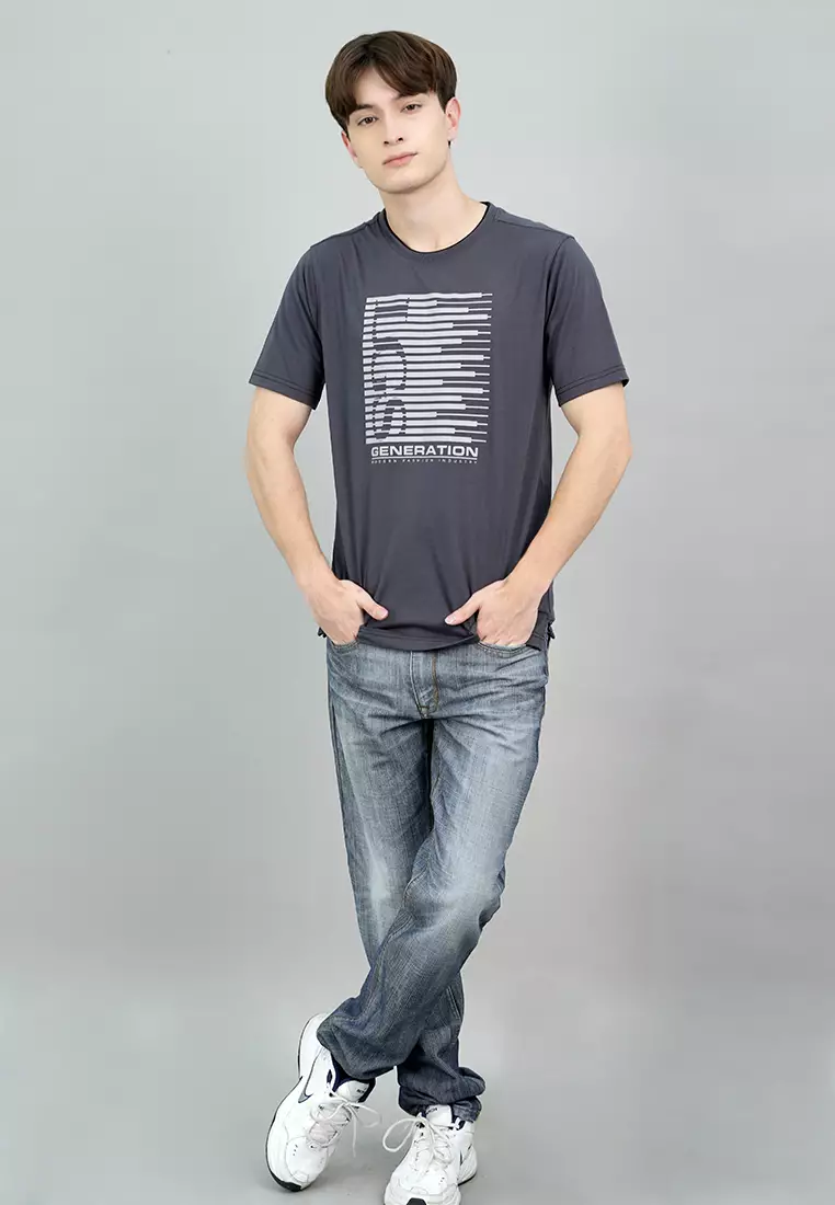 LGS - Slim Fit - Kaos Casual Pria - Lengan Pendek - Motif Sablon - Hitam - JTS.322.S3331F.01.C