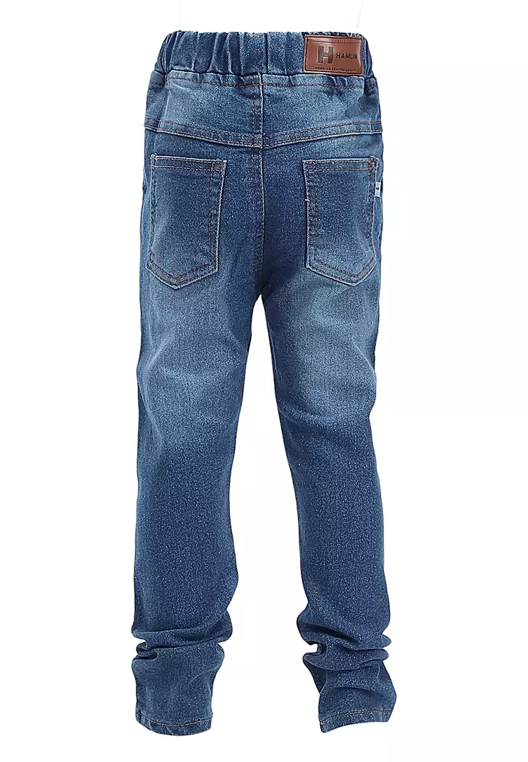 Presleyy Celana Jeans Anak Laki-laki Motif Polos Kid Long Pants Pinggang Karet Material Denim ORIGINAL - Light Blue