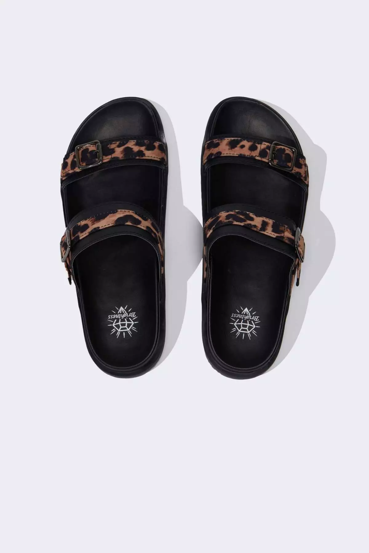 Women's Leopard Patterned Flat Sole Single Strap Faux Leather Slippers E7045Ax25Sp