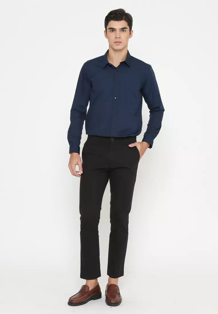 MEN'S NAVY SLIM FIT LONG SLEEVE SHIRT