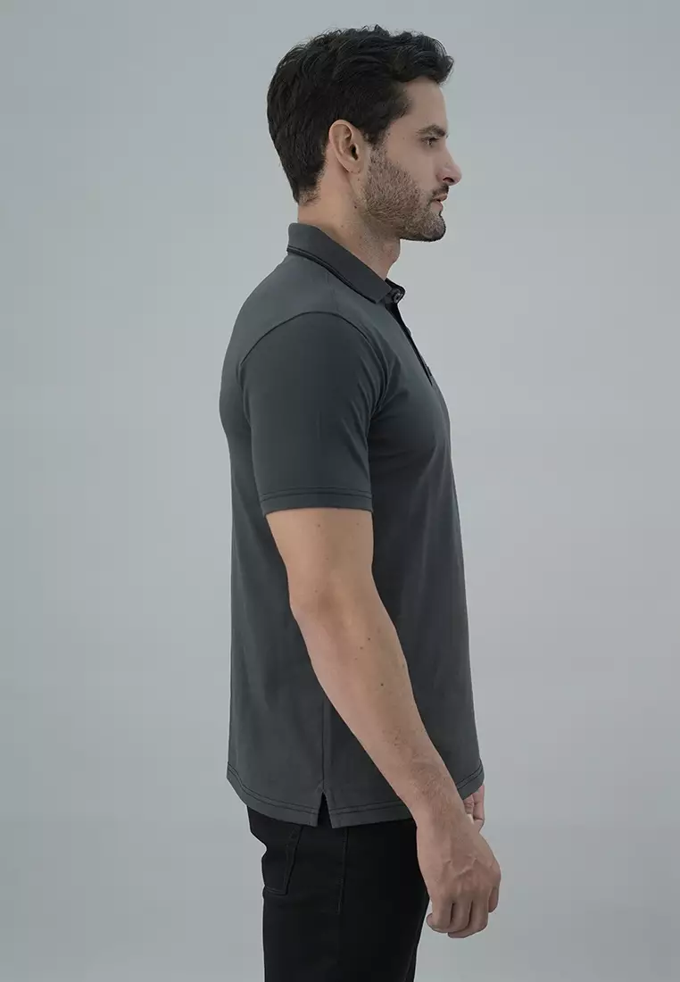 LGS - Kaos Casual Pria - Kerah Wangky - Abu-Abu Gelap - Polos - JWS.325.U3167F.01.C