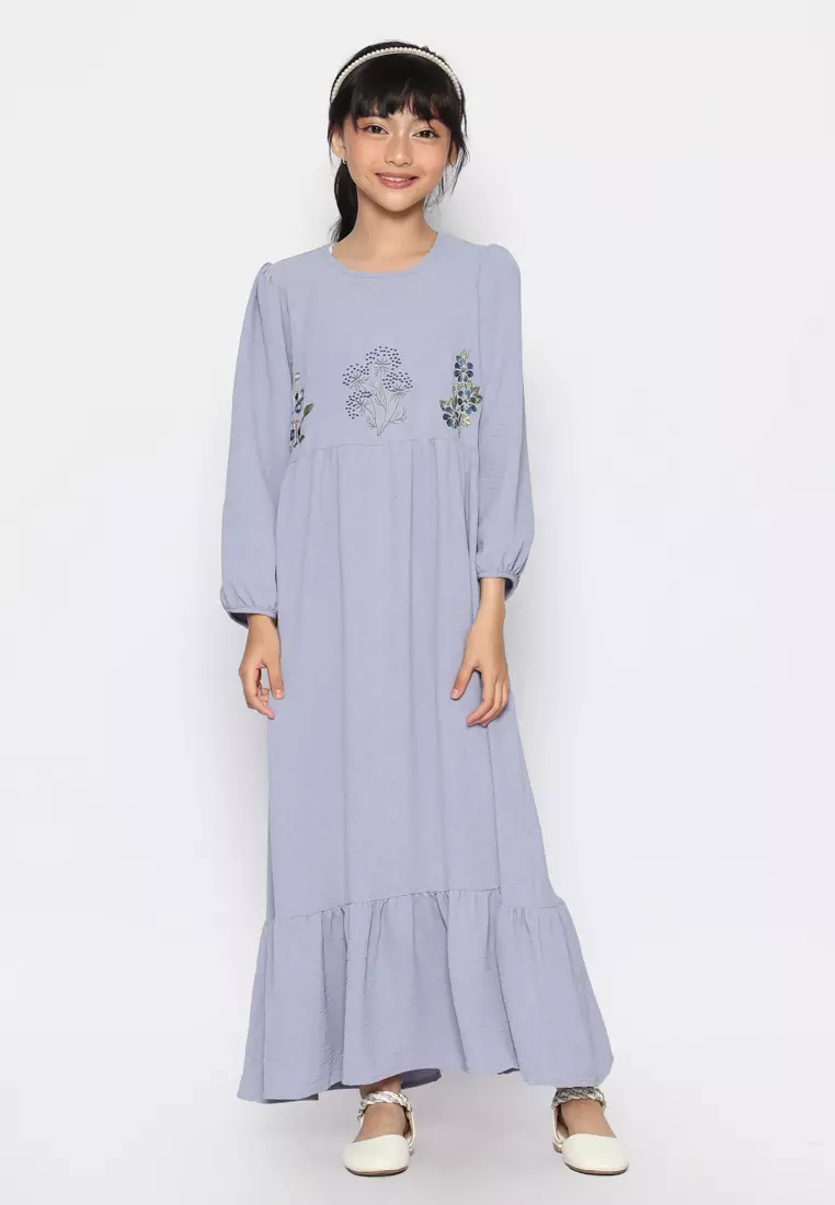 Baju Gamis Anak Perempuan Putik Bunga Blue - ADORABLE