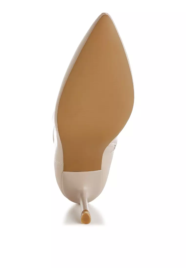 Stiletto Heel Sock Boots in Beige