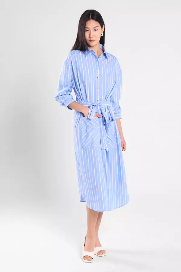 Minimal - Melisande - Dress Motif Garis - Blue Dark Warna Blue_Dark