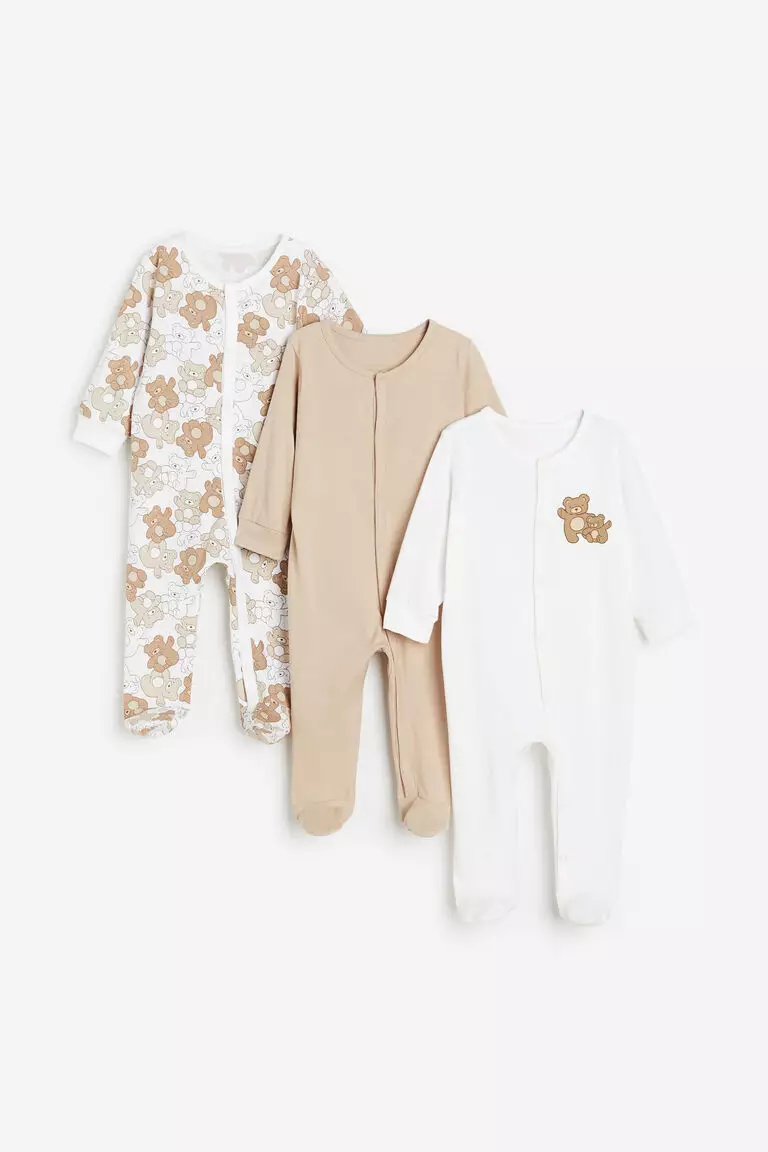 H&M 3-pack cotton sleepsuits  