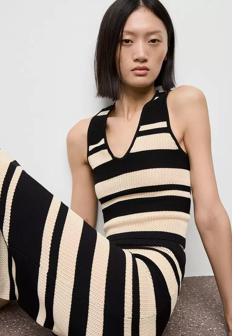 Knitted Midi Skirt with Stripes