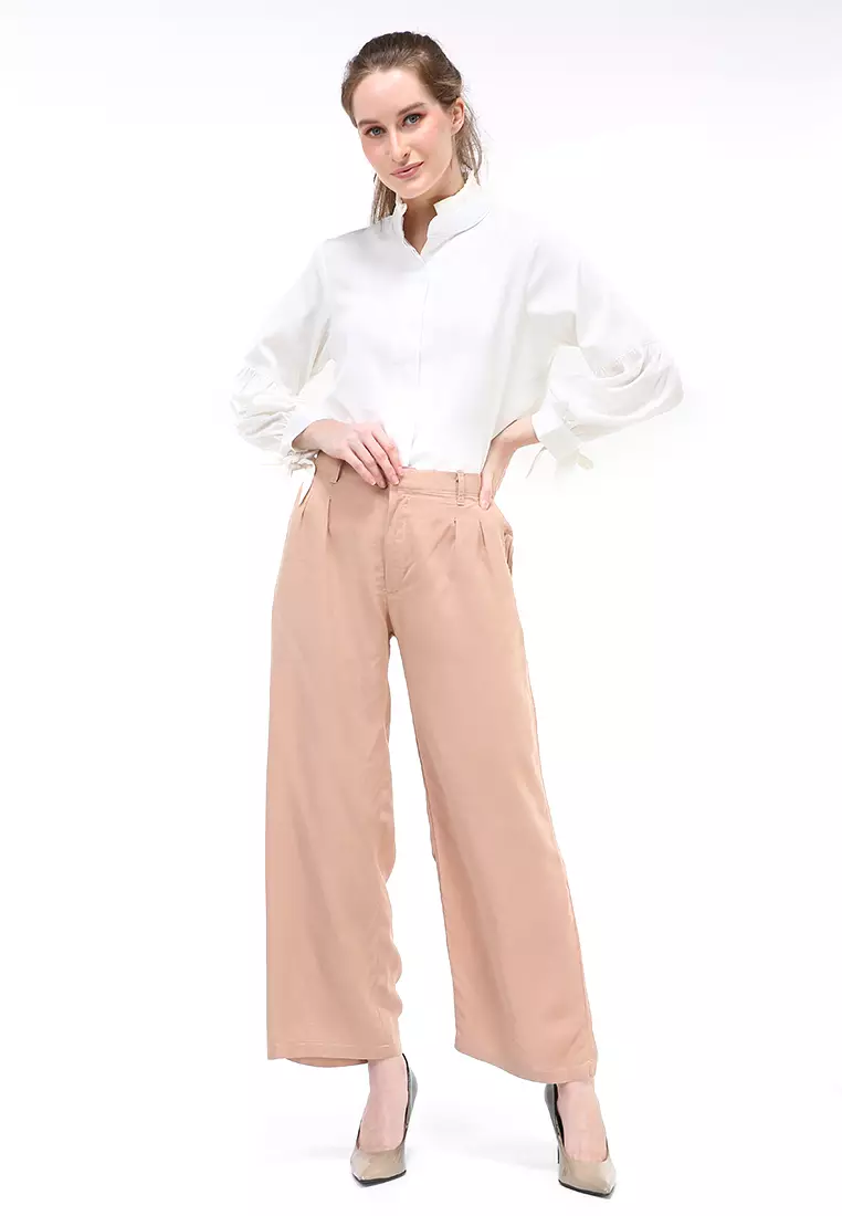 Sasha Loose Pants Celana Panjang Bawahan Wanita Premium Quality - Cream