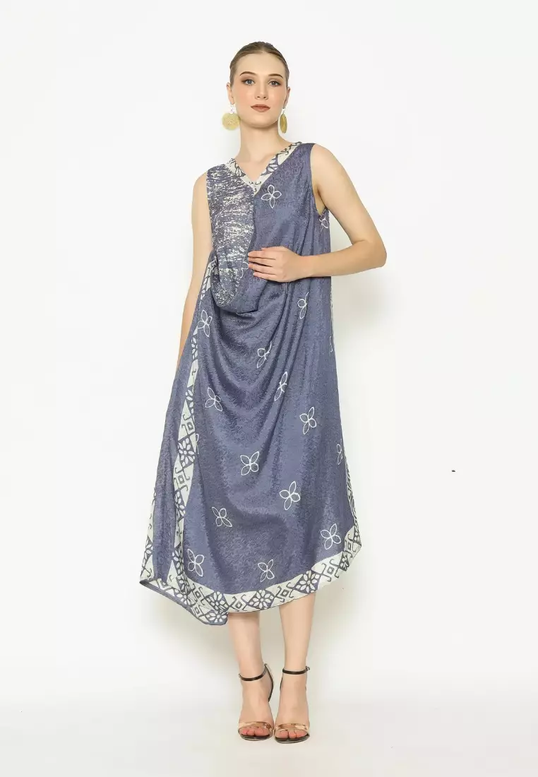 Rinjanie Batik - Dress 4 Sisi Awan Sahaja - Batik Megamendung Kontemporer - Dress Batik Unik - Dress Sleveless Batik - Dress Batik Kekinian - Batik Cap Mix - HKNS - AS