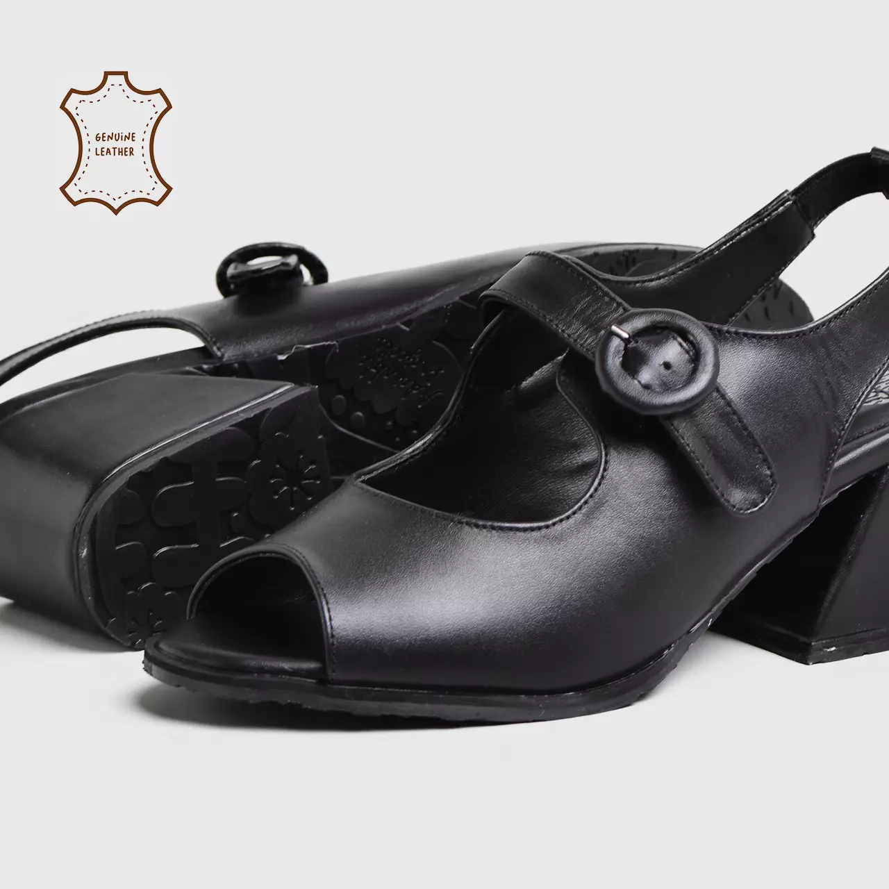 Caria Heels Genuine Leather Black