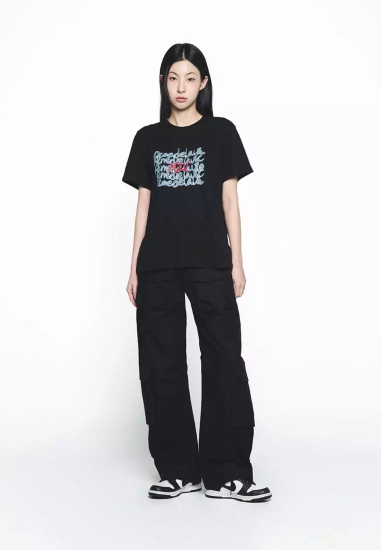 Oil Painting Graphic Woman Short Sleeve T-Shirt Black