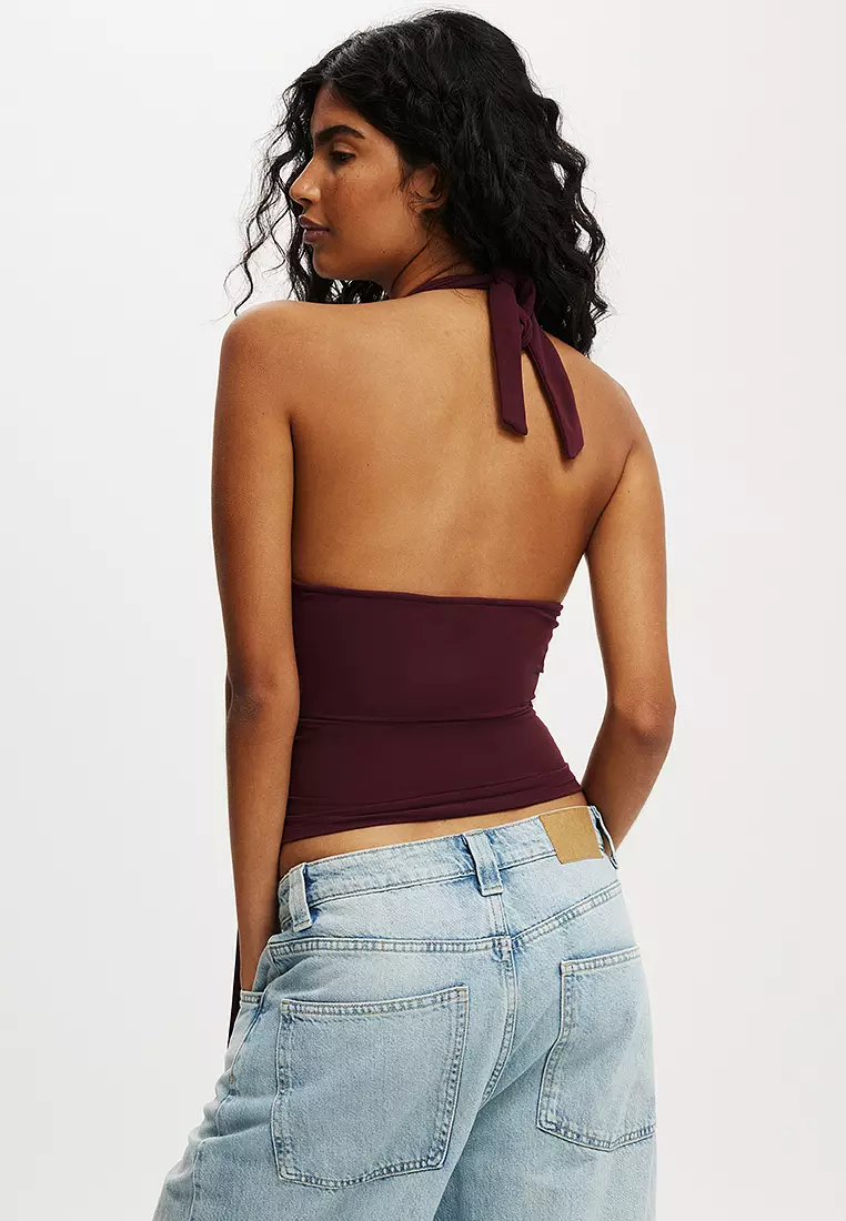 Buckle Belt Tie Halter Top