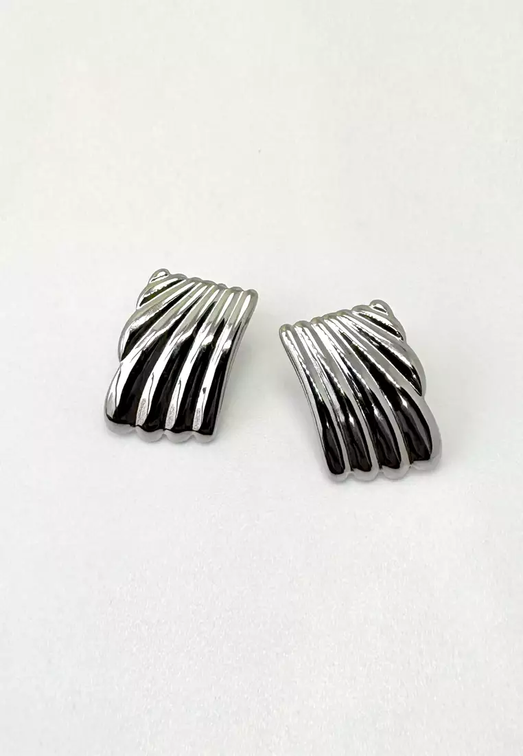 Pleated Angel White Gold layered Stud Earrings
