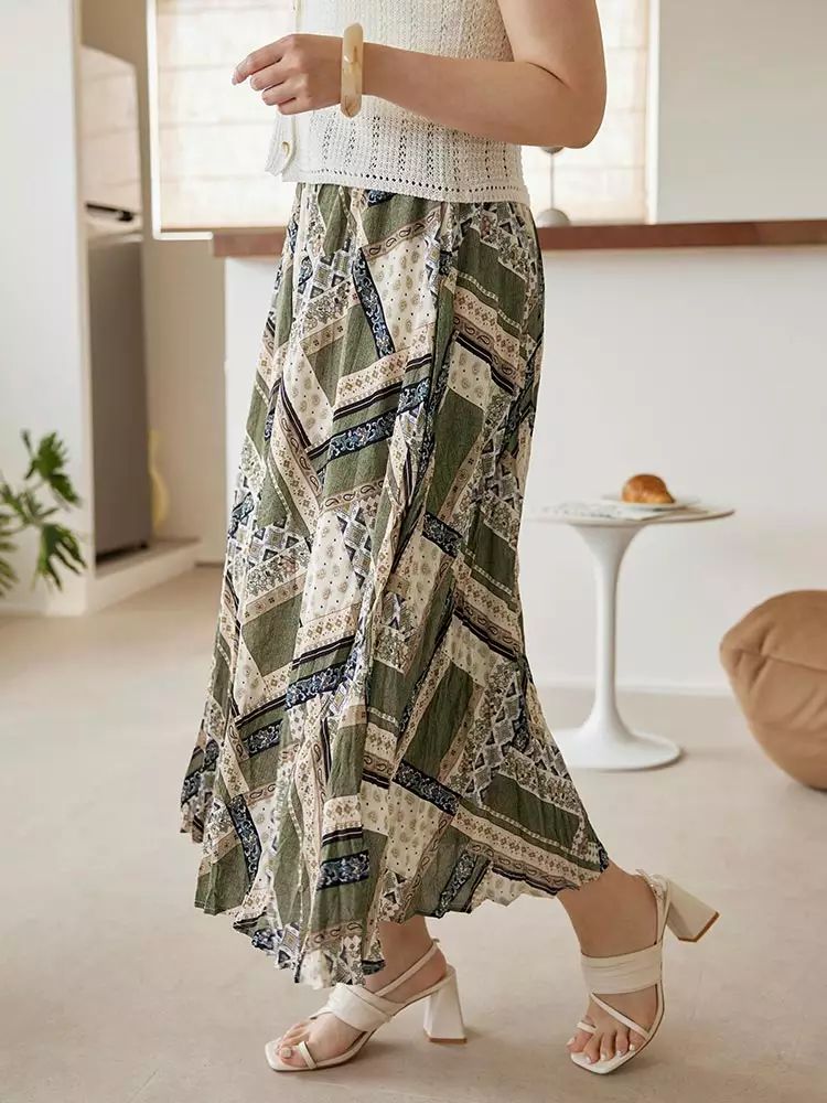 雲朵自訂款-圖騰壓褶傘襬長裙《CA2958》