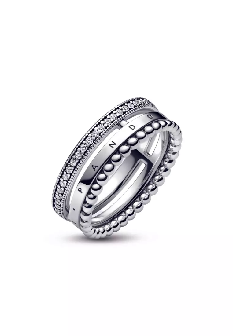 Signature Logo Pavé & Beads Ring