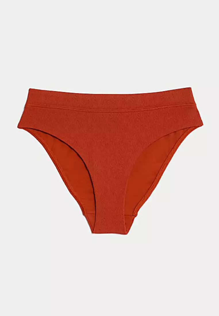Textured High Waisted High Leg Bikini Bottoms
