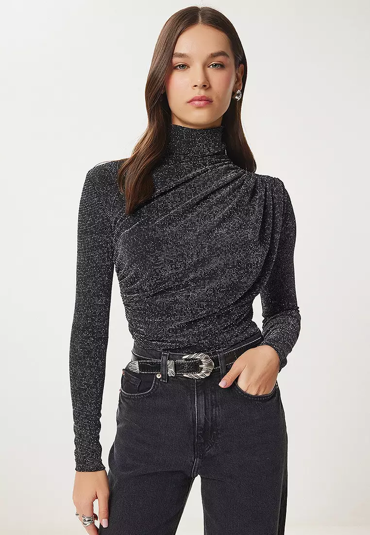 Gather Detailed High Collar Sandy Blouse