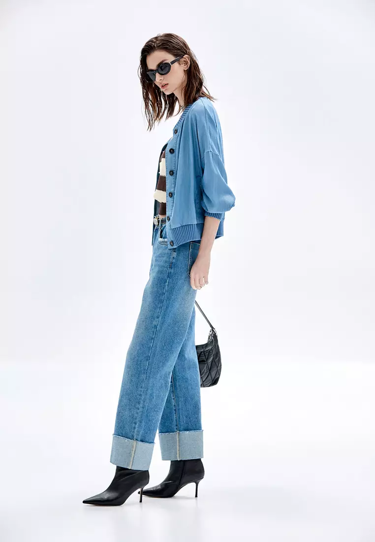 Straight Cut Jeans With Fold Up Cuffs