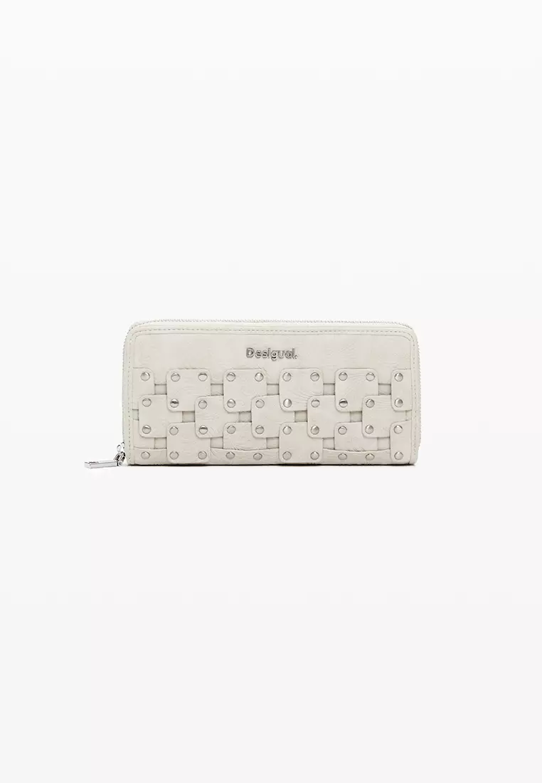 Large faux leather studded wallet