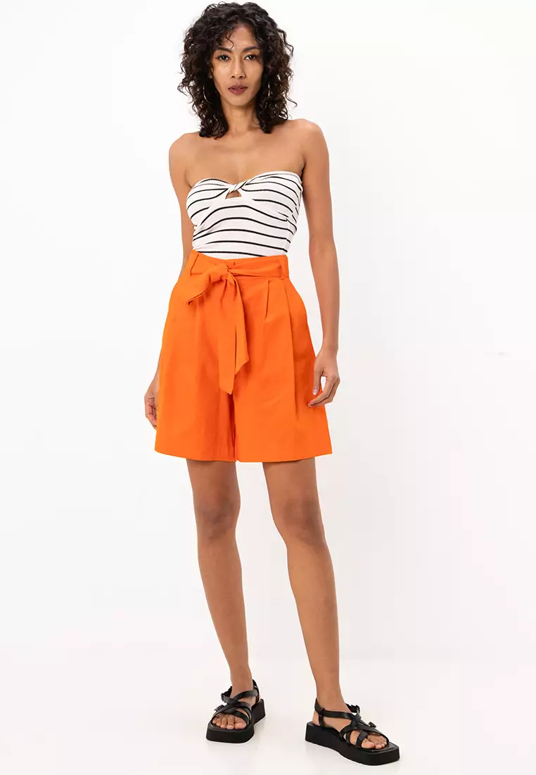 Paperbag Waist Suit Shorts With Linen