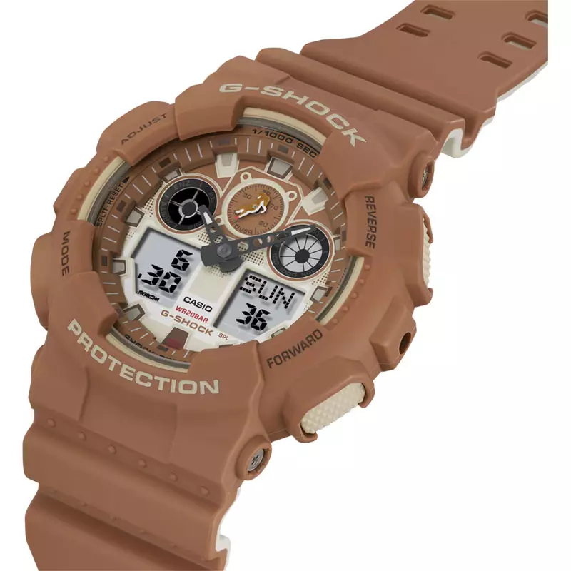 Jam Tangan Pria Casio G-Shock GA-100SHB-5AJR Shiba Inu Brown Digital Analog Dial Brown Resin Band (JDM)