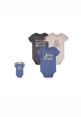 Little Kooma grey and blue and beige Hudson Baby Bodysuits 3 Piece Short Sleeves Pack Puppy 16996 FFA20KADB41C99GS_1