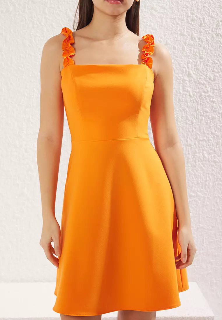 Ruffle Detailed A-Line Mini Woven Dress