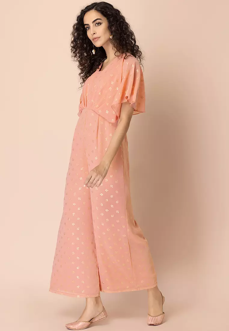 Buy Indya Peach Foil Flared Sleeve Jumpsuit 2025 Online ZALORA