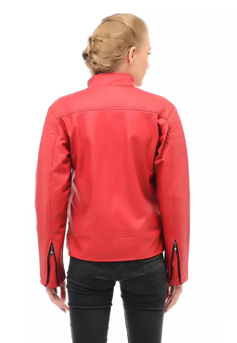 Glenice Jacket Outer Wanita Jaket Kulit Casual Simple Design Material Leather ORIGINAL - Red