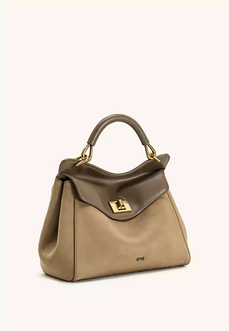 Lucia Classic Faux Suede Top Handle Bag - Taupe