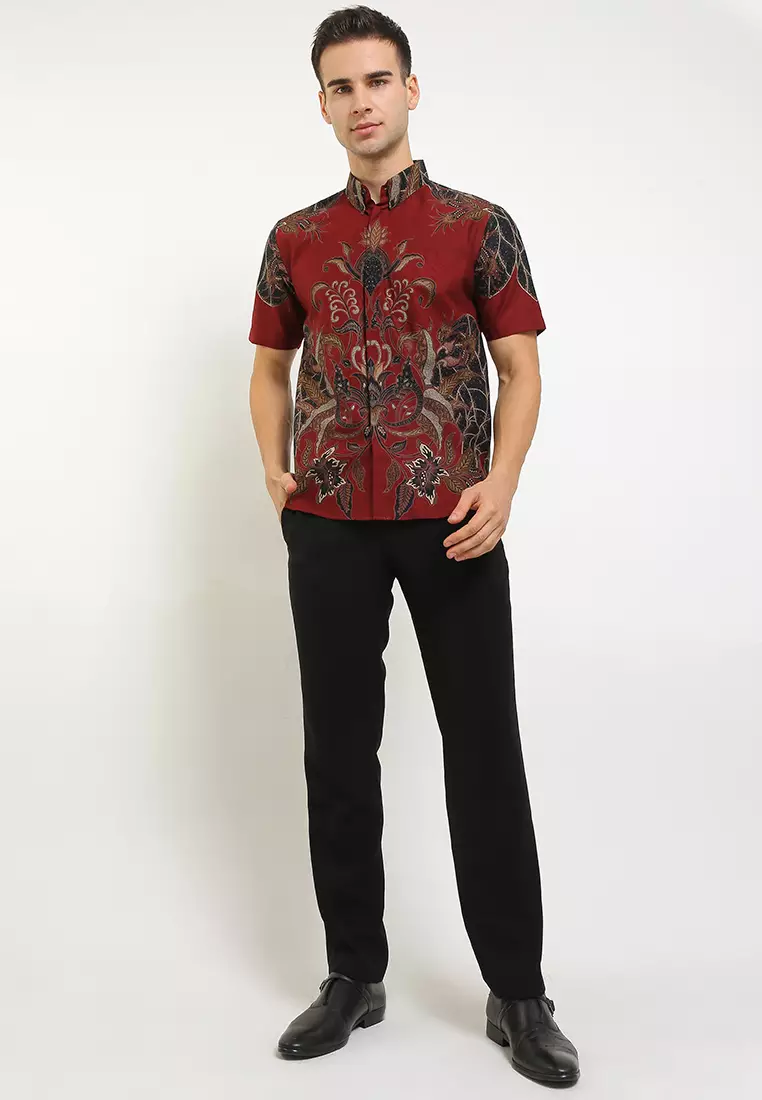 BATIK TALENTA EXCLUSIVE Lengan pendek  SLIMFIT RED MAWAR 01
