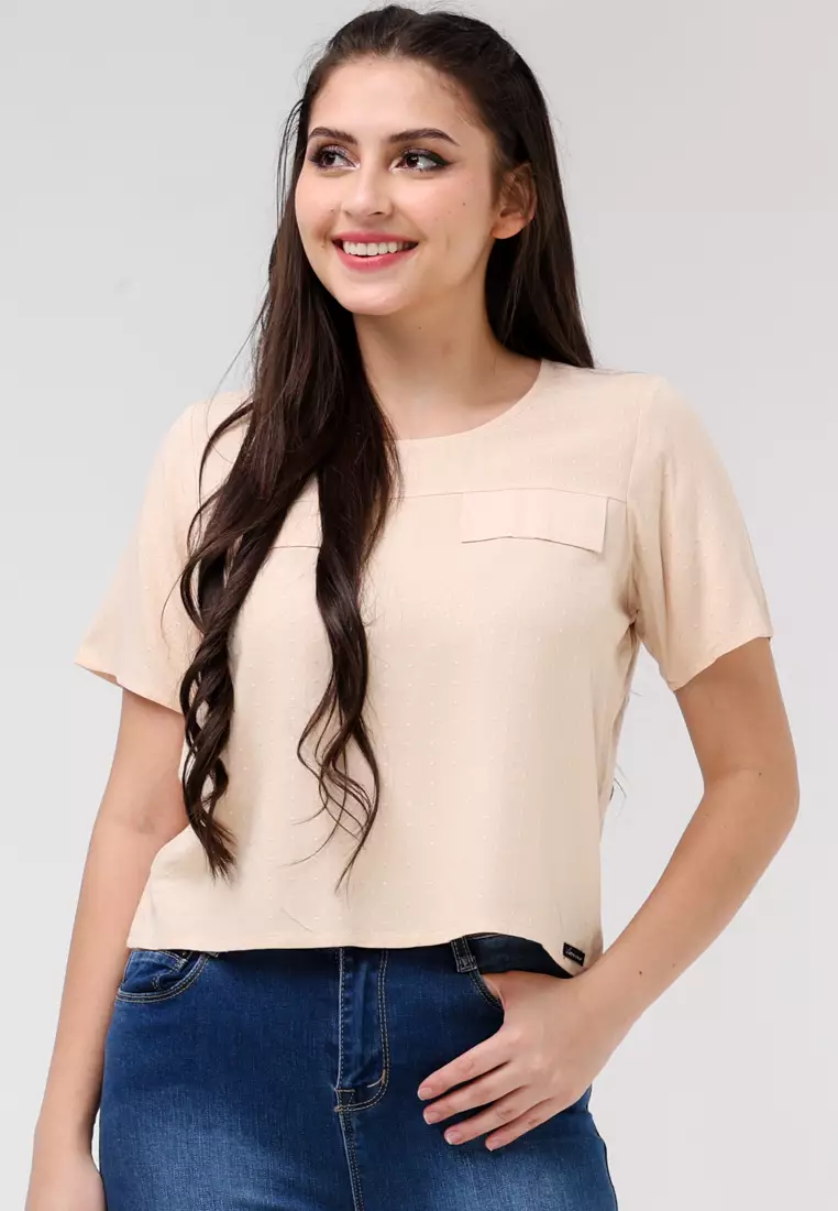 Textured Woven Short Sleeves Blouse