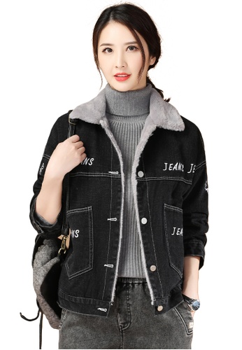 A-IN GIRLS black Fashion Plus Fleece Denim Jacket 9BEB1AA331687EGS_1