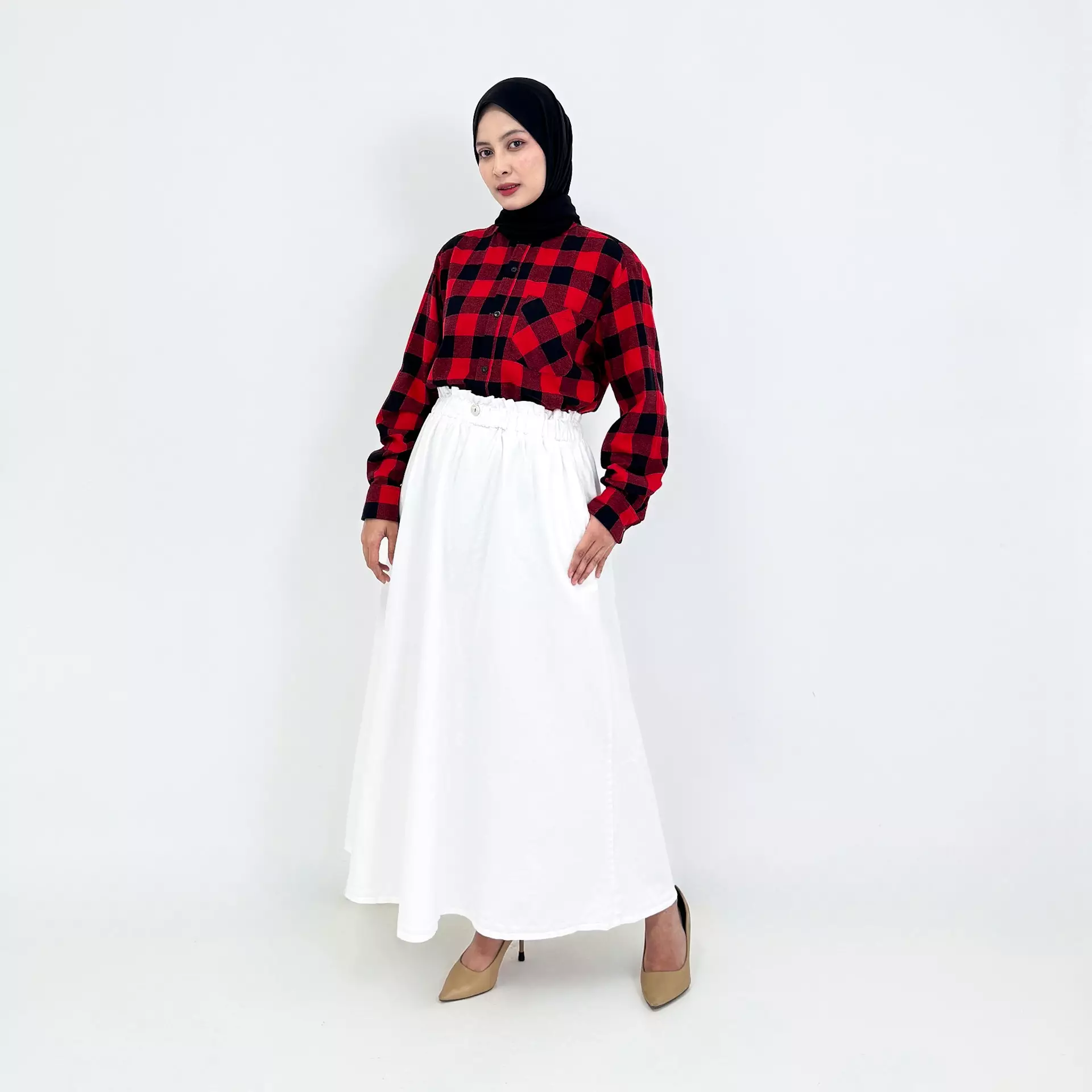 Kemeja Flanel [Merah Hitam] Atasan Lengan Panjang Wanita Special Kemerdekaan