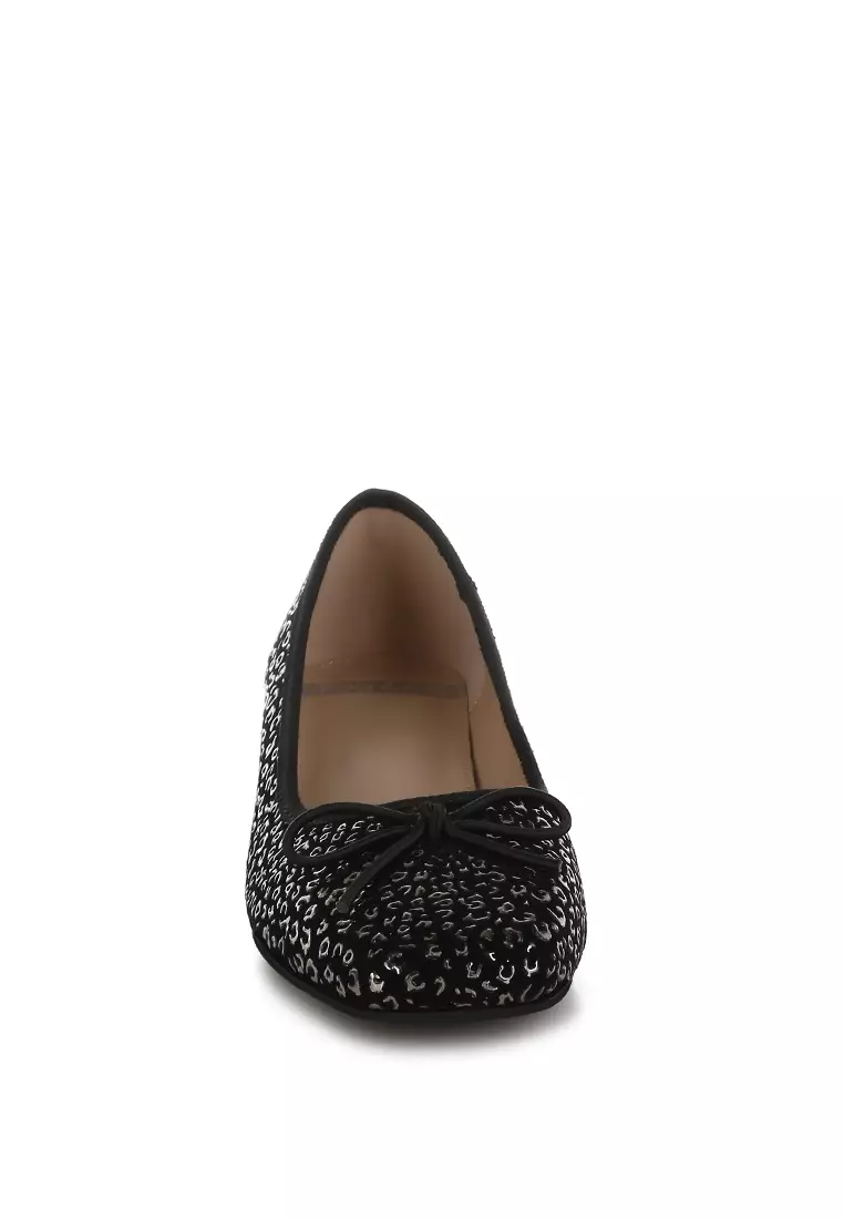 Sepatu Balerina Hak Blok Motif Macan Tutul Warna Hitam
