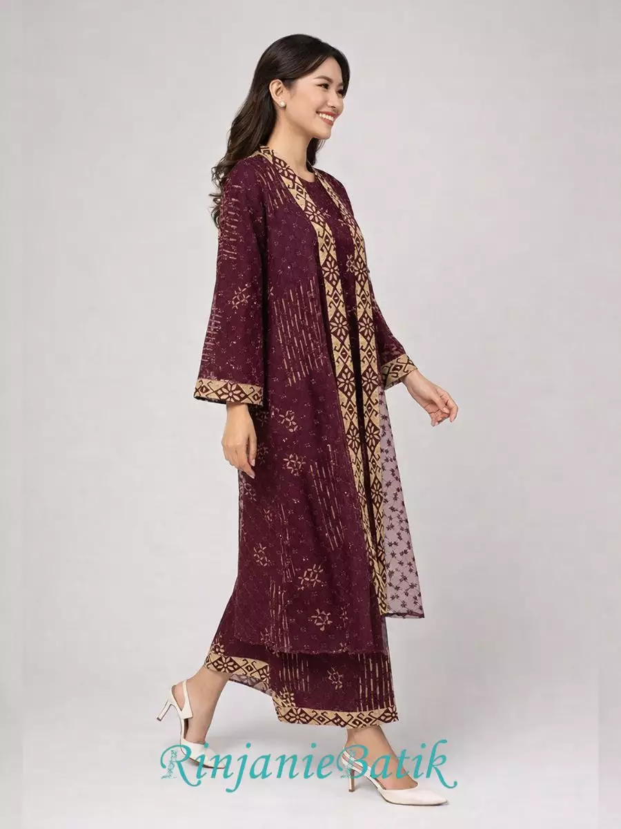 Rinjanie Batik - GMOT RW - Gamis Outer Raya Red Wine - Batik Cap
