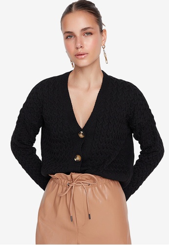 Trendyol black Cable Knit Buttoned Cardigan 14966AA1847B3FGS_1