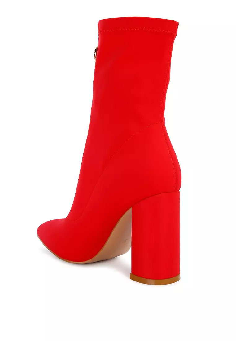 Red ankle boots block on sale heel