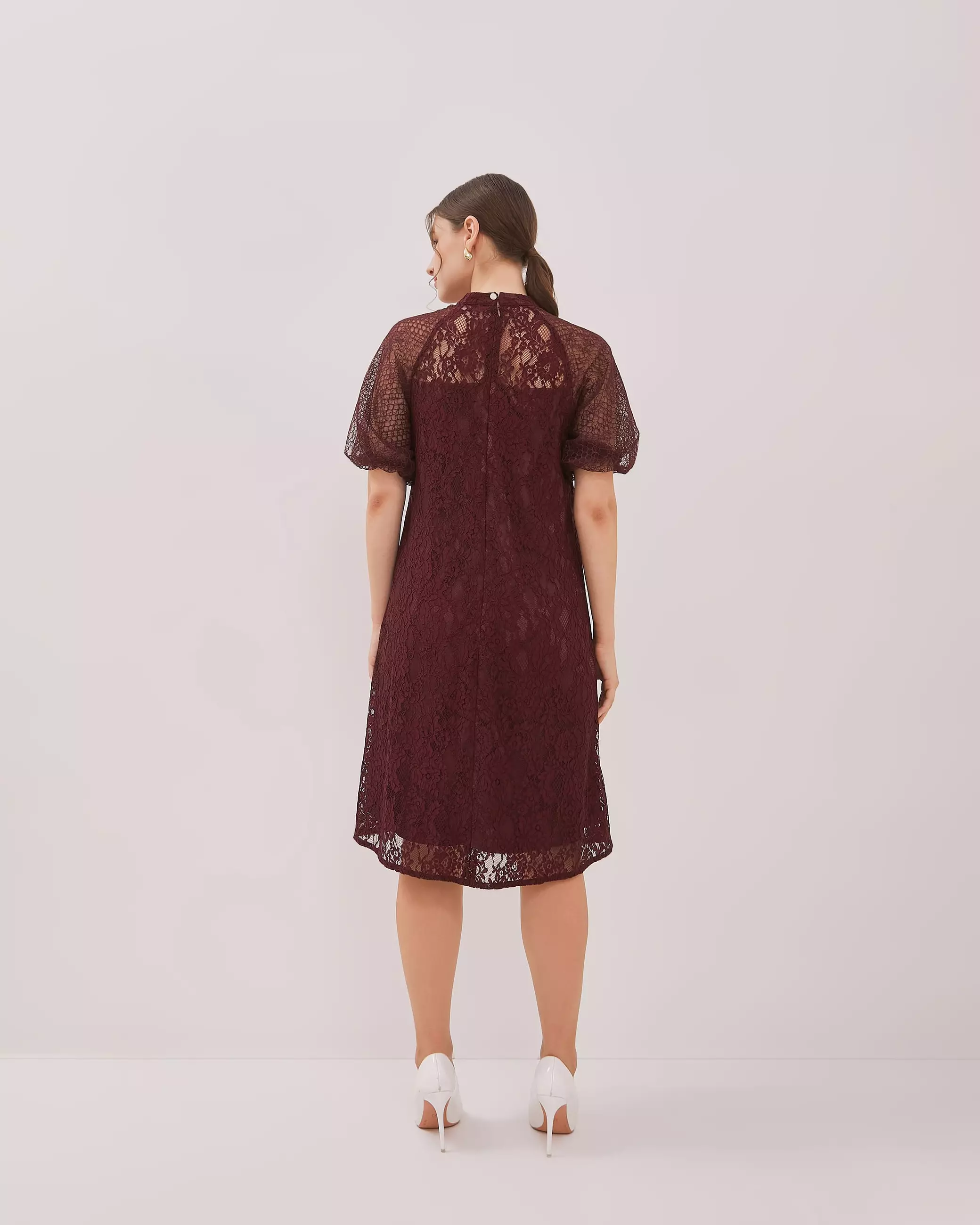 Urban Exchange Jane Magenta Dress / Midi Dress Brokat Festive Natal Warna Purple